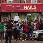 Protesters enraged by recent footage of nail salon employees assaulting black customers in Flatbush, Brooklyn, held a march and blocked another salon on Nostrand Avenue Tuesday night.<br>